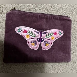 Embroidered Butterfly Velvet Pouch